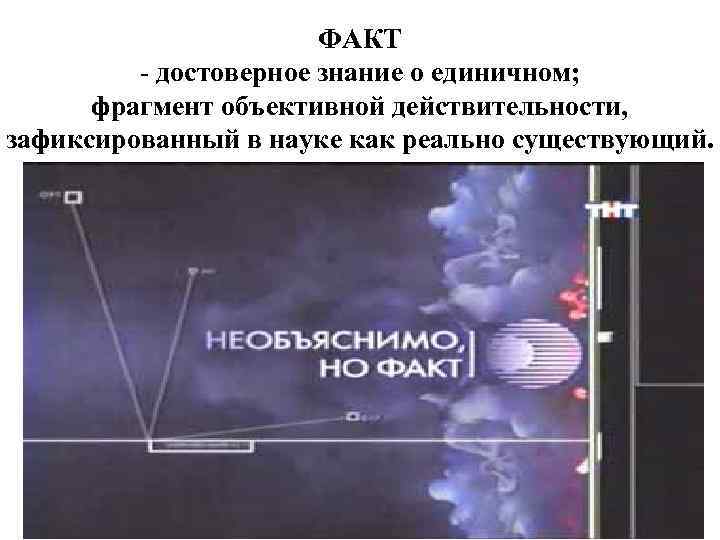 ФАКТ - достоверное знание о единичном; фрагмент объективной действительности, зафиксированный в науке как реально