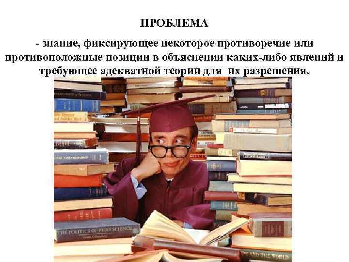 ПРОБЛЕМА - знание, фиксирующее некоторое противоречие или противоположные позиции в объяснении каких-либо явлений и