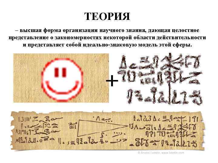 ТЕОРИЯ – высшая форма организации научного знания, дающая целостное представление о закономерностях некоторой области