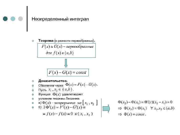 Неопределенный интеграл ¢ Теорема (о разности первообразных). ¢ Доказательство. ¢ Обозначим через ¢ Пусть