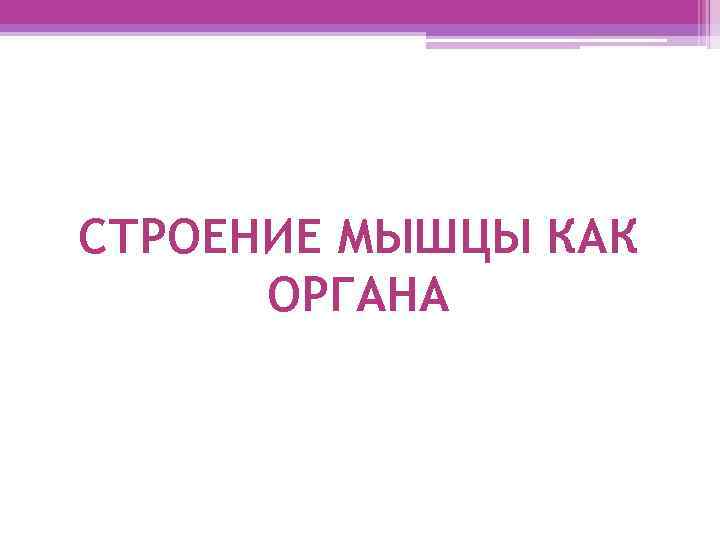 СТРОЕНИЕ МЫШЦЫ КАК ОРГАНА 