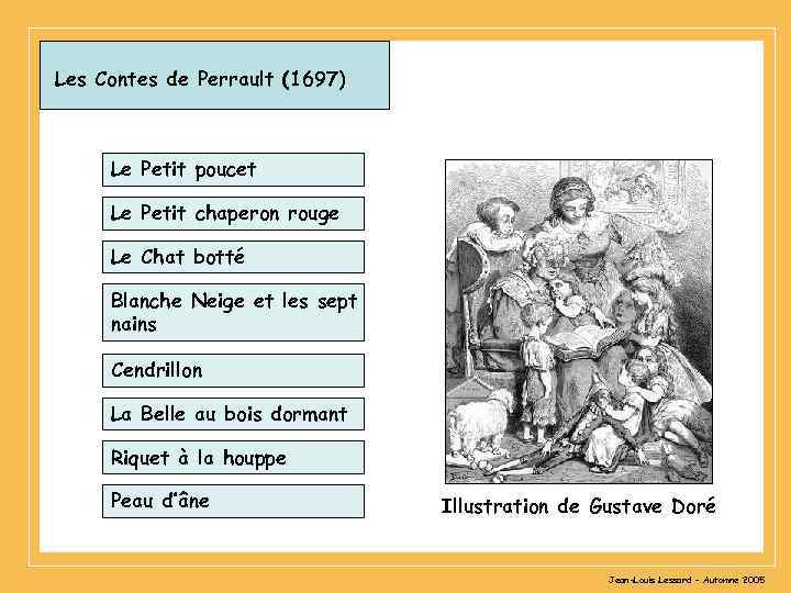 Les Contes de Perrault (1697) Le Petit poucet Le Petit chaperon rouge Le Chat