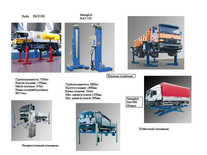 Fuchs FRG 7500 Ravaglioli RAV 210 Колонны подкатные Грузоподъемность: 7500 кг. Высота подъема: 1700