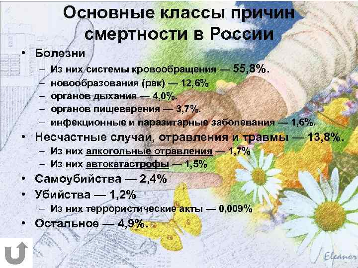 Основные классы причин смертности в России • Болезни – – – Из них системы