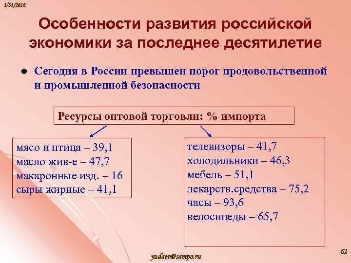 1/31/2018 Особенности развития российской экономики за последнее десятилетие l Сегодня в России превышен порог