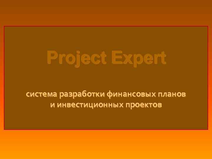 Project Expert система разработки финансовых планов и инвестиционных проектов 