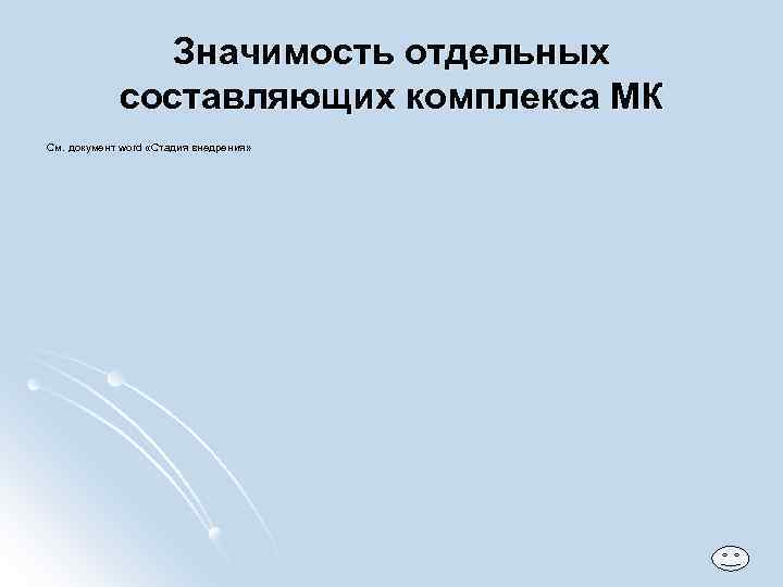 Значимость отдельных составляющих комплекса МК См. документ word «Стадия внедрения» 