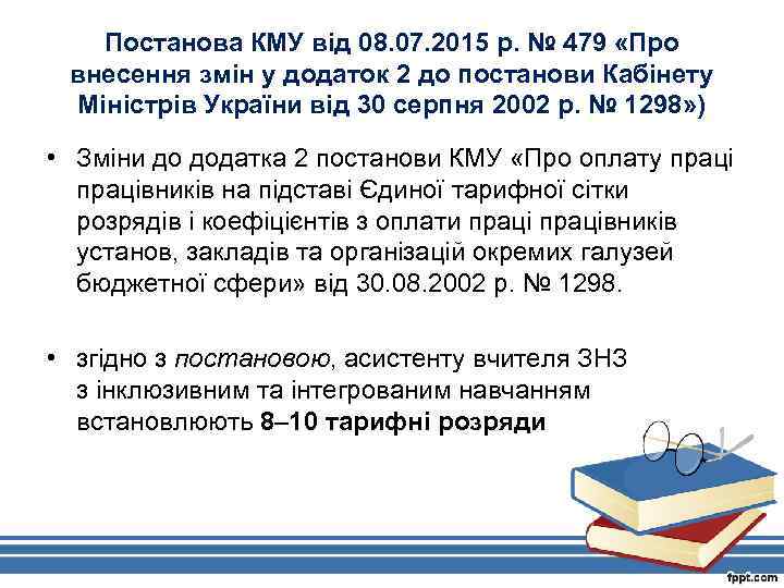 Постанова КМУ від 08. 07. 2015 р. № 479 «Про внесення змін у додаток