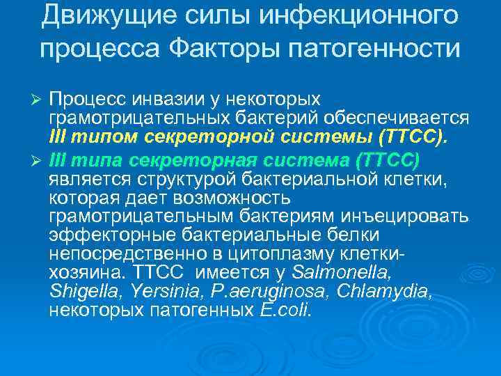  Движущие силы инфекционного процесса Факторы патогенности Ø Процесс инвазии у некоторых  грамотрицательных