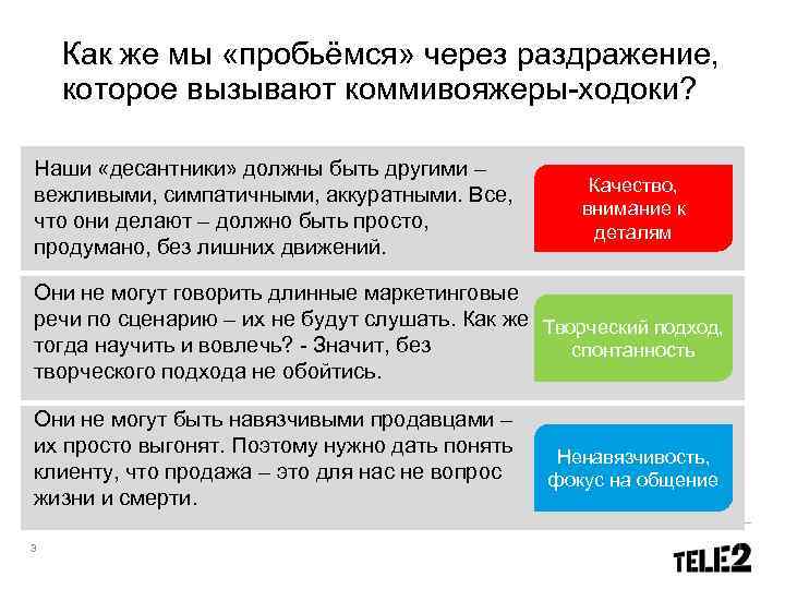  Как же мы «пробьёмся» через раздражение, которое вызывают коммивояжеры-ходоки? Наши «десантники» должны быть