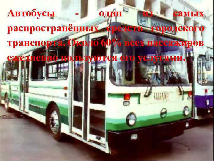 Автобусы один из самых распространённых средств городского транспорта. Около 60% всех пассажиров ежедневно пользуются