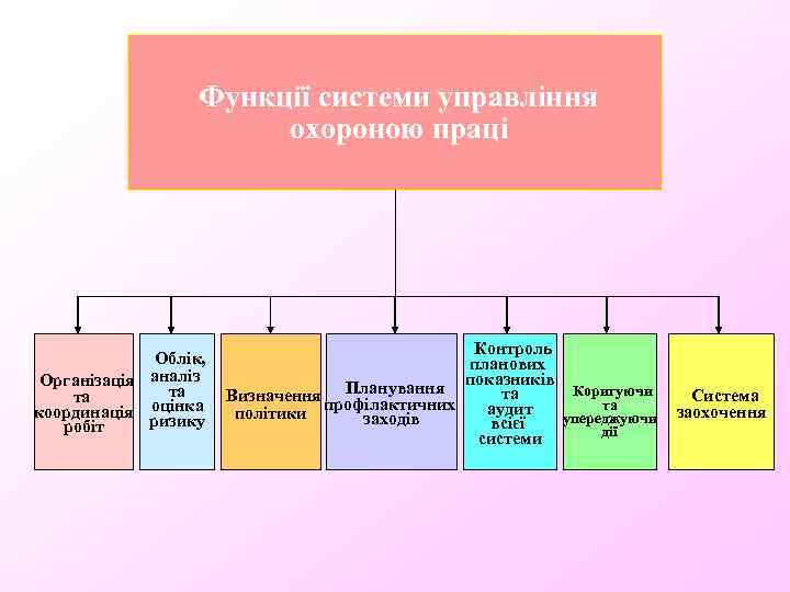 Функції системи управління охороною праці Облік, Організація аналіз та та оцінка координація ризику робіт