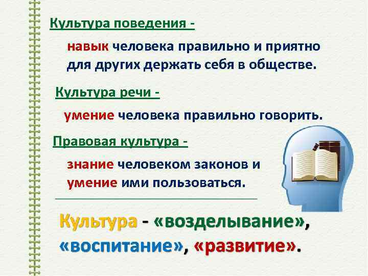 Культура поведения навык человека правильно и приятно для других держать себя в обществе. Культура
