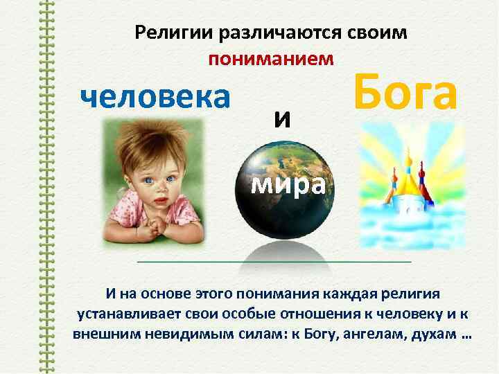 Религии различаются своим пониманием человека и Бога мира И на основе этого понимания каждая