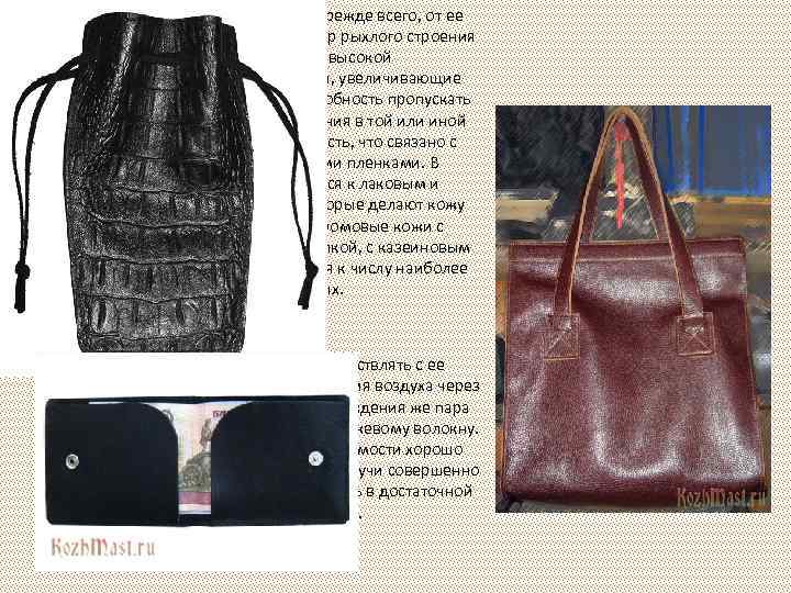 Воздухопроницаемость кожи зависит, прежде всего, от ее толщины и пористости. Из тонких шкур рыхлого