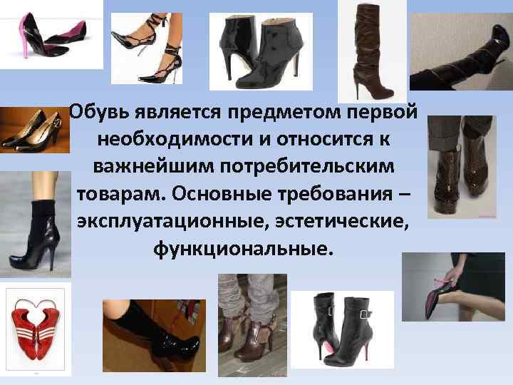 Обувь является предметом первой необходимости и относится к важнейшим потребительским товарам. Основные требования –