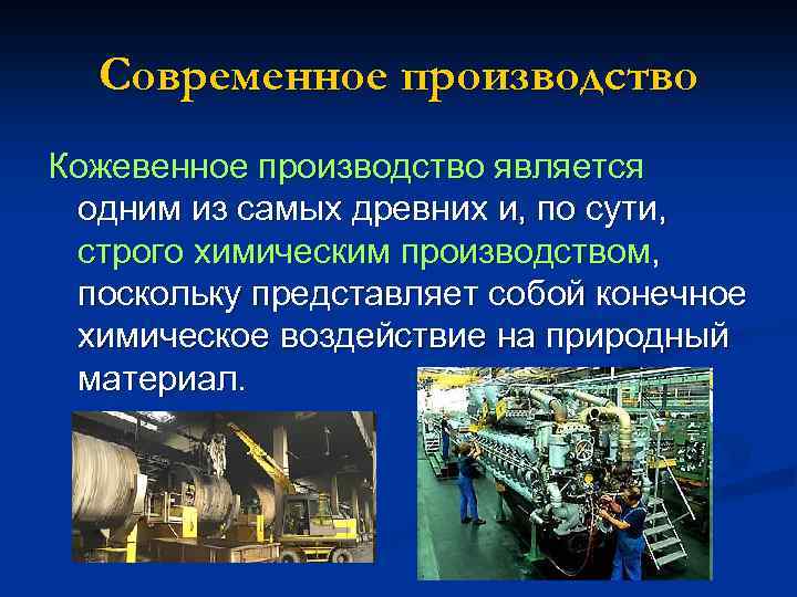 Современное производство Кожевенное производство является одним из самых древних и, по сути, строго химическим