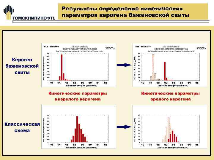 Результаты определение кинетических параметров керогена баженовской свиты 
