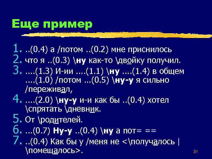 Еще пример 1. . . (0. 4) а /потом. . (0. 2) мне приснилось