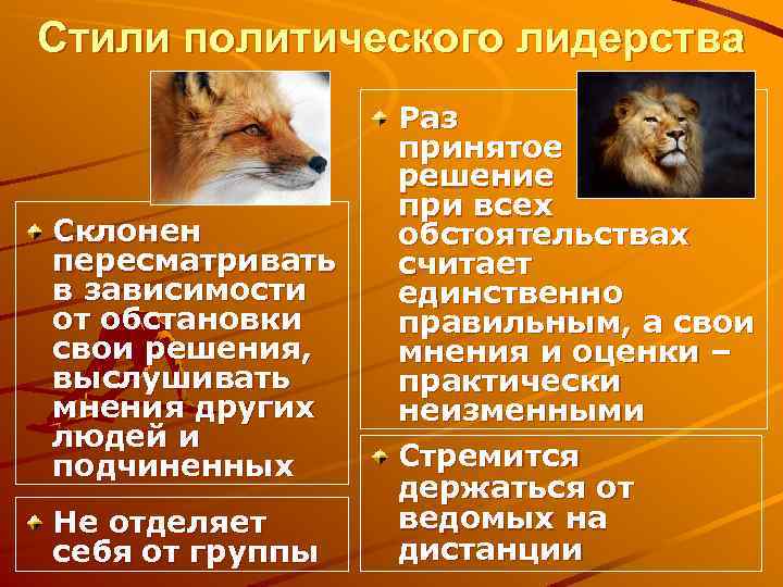 Стили политического лидерства Склонен пересматривать в зависимости от обстановки свои решения, выслушивать мнения других