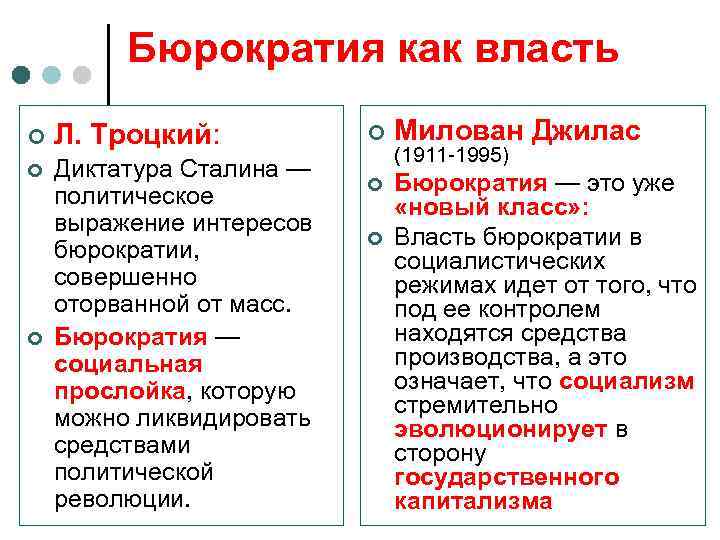 Бюрократия как власть ¢ Л. Троцкий: ¢ Диктатура Сталина — политическое выражение интересов бюрократии,