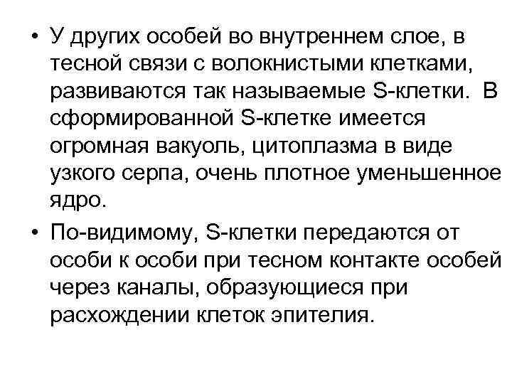  • У других особей во внутреннем слое, в тесной связи с волокнистыми клетками,