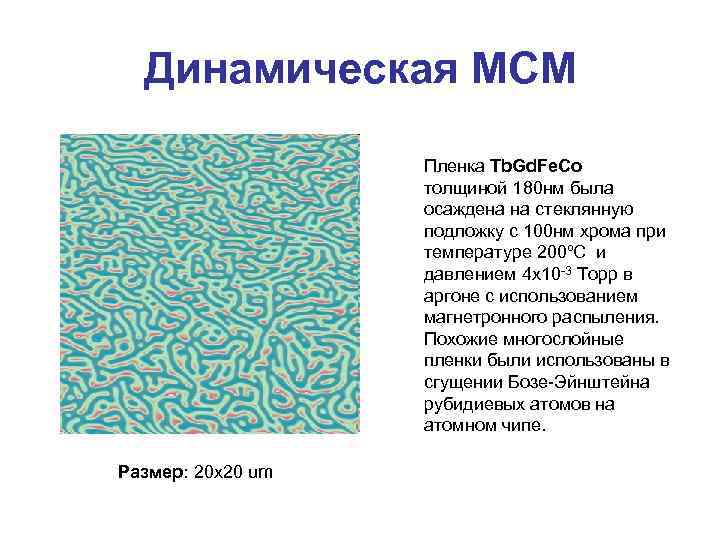 Динамическая МСМ Пленка Tb. Gd. Fe. Co толщиной 180 нм была осаждена на стеклянную