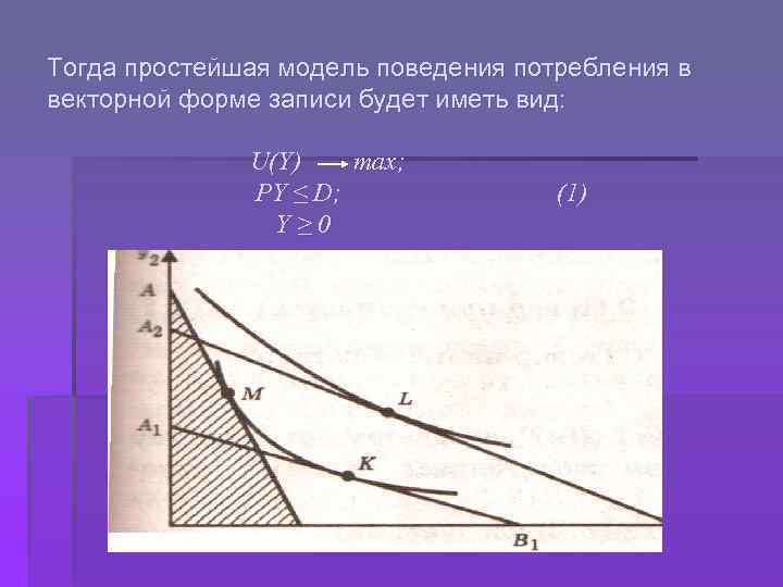 Тогда простейшая модель поведения потребления в векторной форме записи будет иметь вид: U(Y) max;