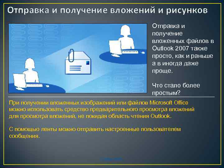 Отправка и получение вложений и рисунков Отправка и получение вложенных файлов в Outlook 2007