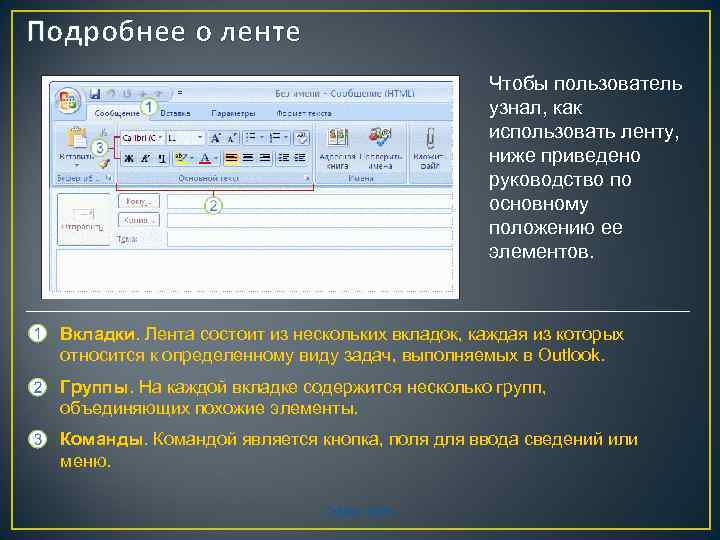 Подробнее о ленте Чтобы пользователь узнал, как использовать ленту, ниже приведено руководство по основному