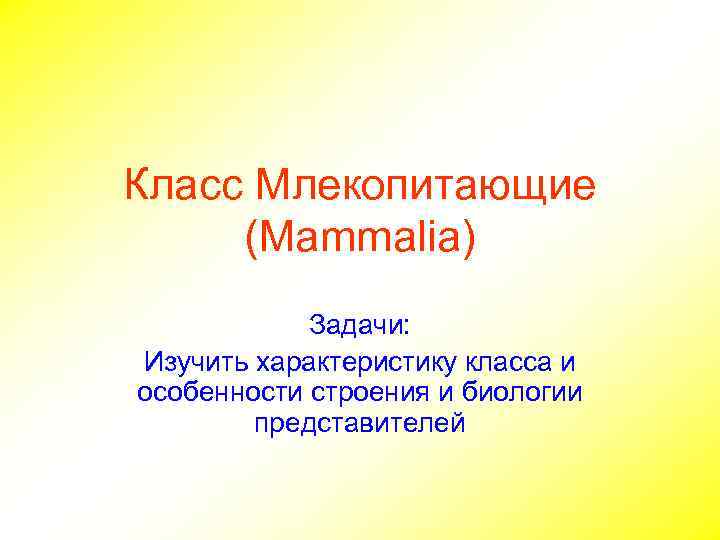 Класс Млекопитающие (Mammalia) Задачи: Изучить характеристику класса и особенности строения и биологии представителей 