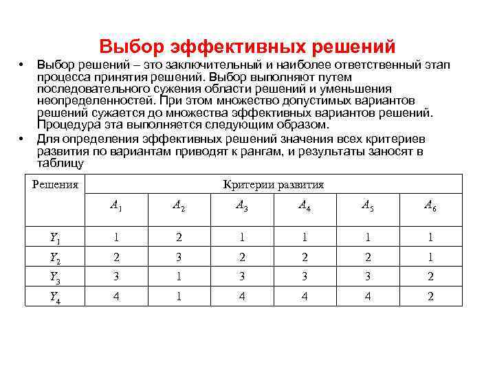 Выбор эффективных решений • • Выбор решений – это заключительный и наиболее ответственный этап