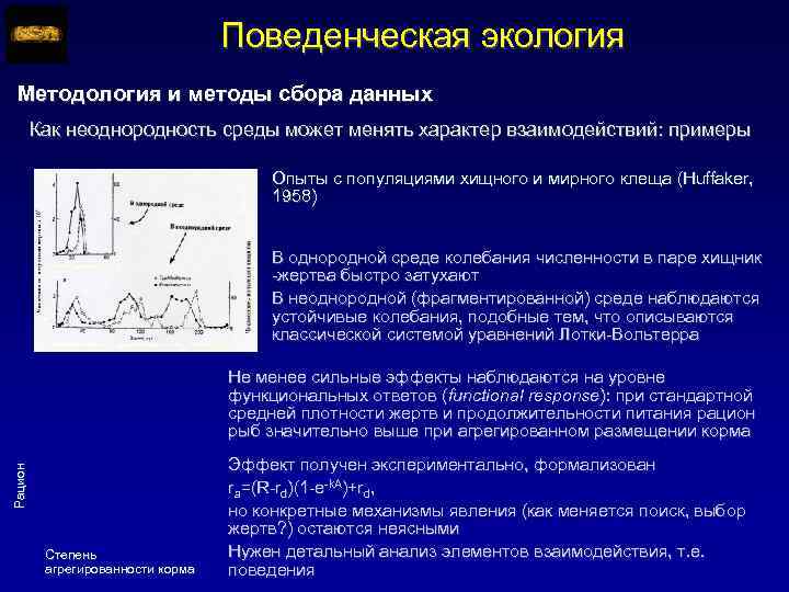 Поведенческая экология Методология и методы сбора данных Как неоднородность среды может менять характер взаимодействий: