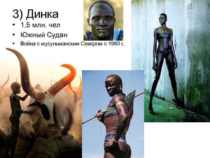 3) Динка • 1, 5 млн. чел • Южный Судан • Война с мусульманским
