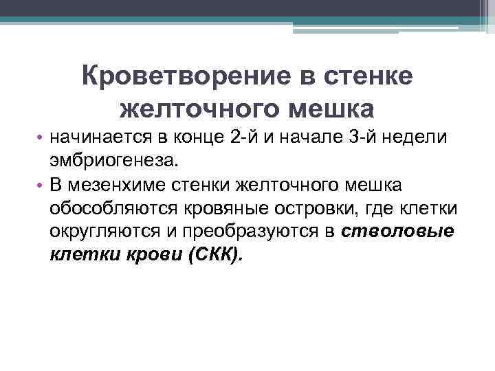 Кроветворение в стенке желточного мешка • начинается в конце 2 -й и начале 3