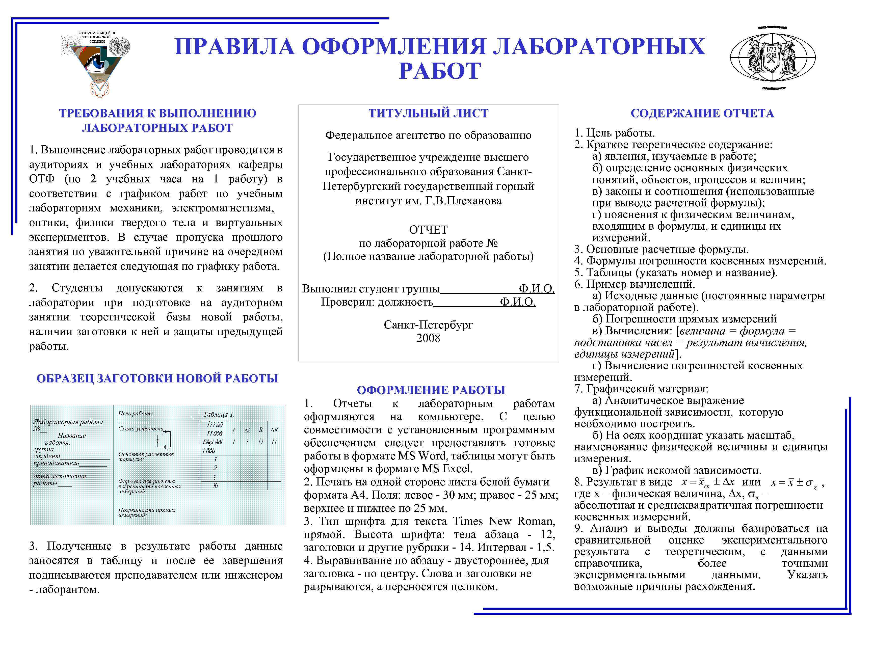  КАФЕДРА ОБЩЕЙ И ПРАВИЛА ОФОРМЛЕНИЯ ЛАБОРАТОРНЫХ ТЕХНИЧЕСКОЙ ФИЗИКИ РАБОТ ТРЕБОВАНИЯ К ВЫПОЛНЕНИЮ ТИТУЛЬНЫЙ