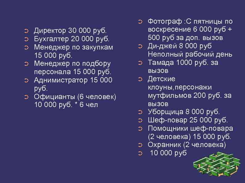 ➲ ➲ ➲ ➲ Директор 30 000 руб. Бухгалтер 20 000 руб. Менеджер по