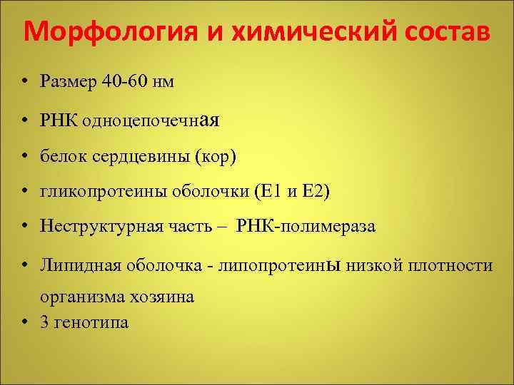 Морфология и химический состав • Размер 40 -60 нм • РНК одноцепочечная • белок