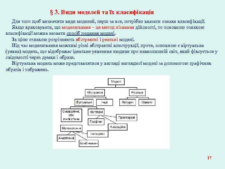 § 3. Види моделей та їх класифікація Для того щоб визначити види моделей, перш