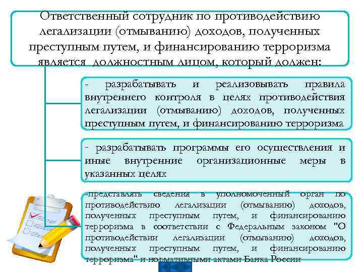 Ответственный сотрудник по противодействию легализации (отмыванию) доходов, полученных преступным путем, и финансированию терроризма является