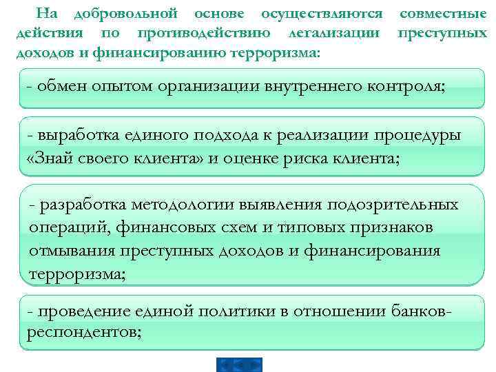 На добровольной основе осуществляются совместные действия по противодействию легализации преступных доходов и финансированию терроризма: