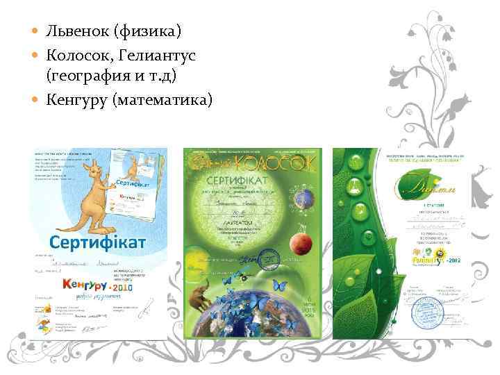  Львенок (физика) Колосок, Гелиантус (география и т. д) Кенгуру (математика) 