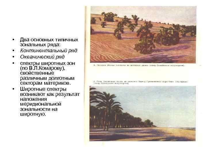  • • • Два основных типичных зональных ряда: Континентальный ряд Океанический ряд спектры