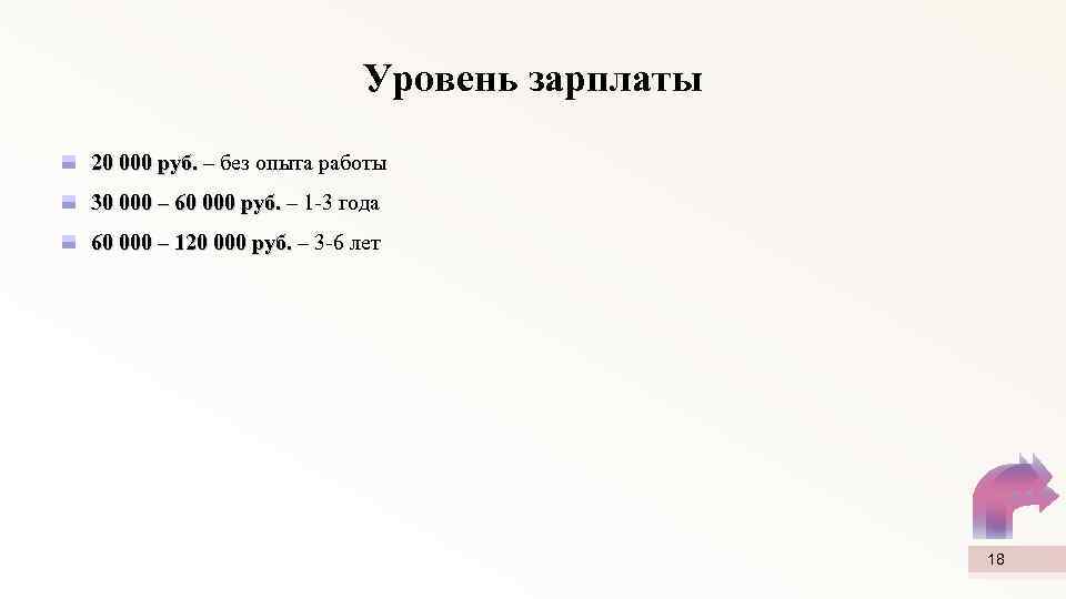 Уровень зарплаты 20 000 руб. – без опыта работы руб. 30 000 – 60