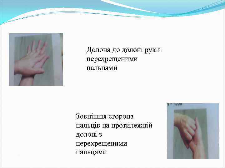 Долоня до долоні рук з перехрещеними пальцями Зовнішня сторона пальців на протилежній долоні з
