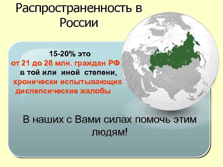 Распространенность в России 15 -20% это от 21 до 28 млн. граждан РФ в