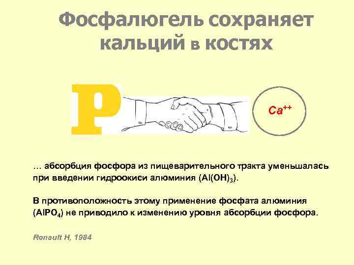 Фосфалюгель сохраняет кальций в костях Ca++ … абсорбция фосфора из пищеварительного тракта уменьшалась при