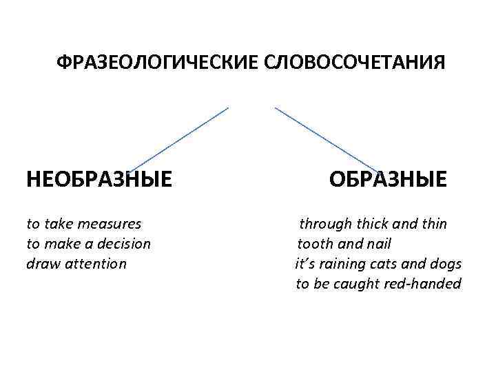 ФРАЗЕОЛОГИЧЕСКИЕ СЛОВОСОЧЕТАНИЯ НЕОБРАЗНЫЕ to take measures through thick and thin to make a decision