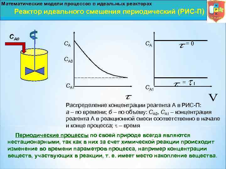 Объем реактора. Реактор идеального смешения периодический. Реактор идеального смешения непрерывного действия рис-н. Реактор идеального смешения периодического действия. Математическая модель реактора идеального смешения.