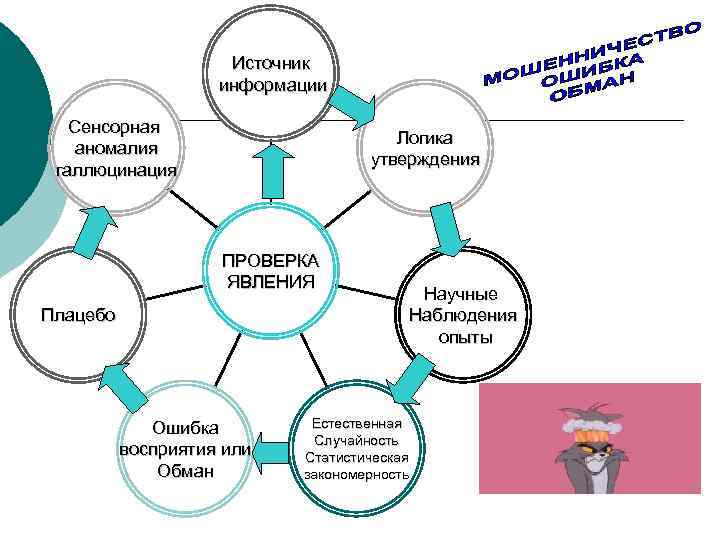 Источник информации Сенсорная аномалия галлюцинация Логика утверждения ПРОВЕРКА ЯВЛЕНИЯ Плацебо Ошибка восприятия или Обман